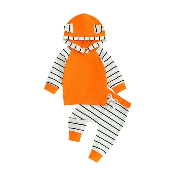 Liacowi Baby Girls 2PCS Outfits Sets Infant Girls Long Sleeve Contrast Color Hoodie Tops Striped Pants Sets Newborn Girl Fall Clothes 0-24 Months