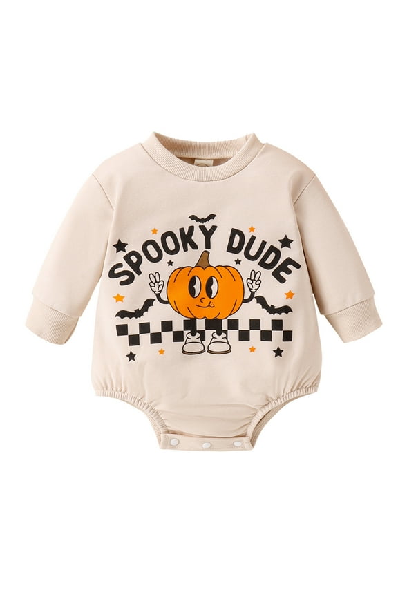 Baby Girls Boys Halloween Bodysuits Infant Long Sleeve Crew Neck Pumpkin Print Romper Onesie 6M 12M 18M 24M Newborn Spring Fall Halloween Clothes