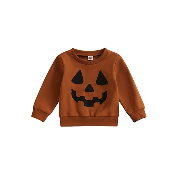Liacowi Baby Girls Boys Sweatshirts Toddler Halloween Clothes Pumpkin Face Print Crew Neck Long Sleeve Pullovers Tops Infant Fall Winter Outfit 0-3T