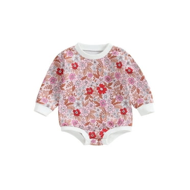 Liacowi Baby Girls Casual Romper Long Sleeve Crew Neck Flower Print Bodysuit Infant Girls Fall Clothes 0-24 Months