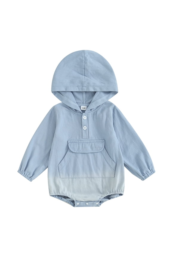 Baby Girls Hooded Romper Infant Girls Long Sleeve Solid Color/Floral Print Onesie Bodysuits with One Pocket 3 6 9 12 18 Months Newborn Girl Fall Clothes