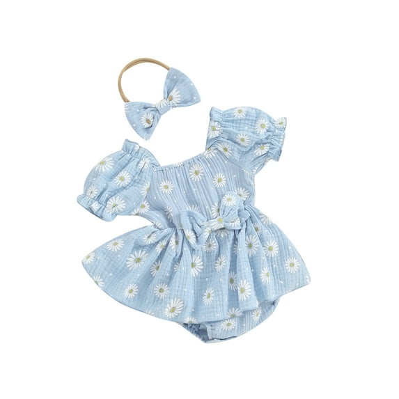 Liacowi Baby Girls Summer 2Pcs Clothes 3M 6M 12M 18M Infant Newborn Girls Short Sleeve Daisy Print Sweet Romper with Headband