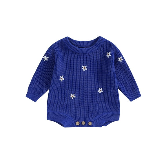 Liacowi Baby Girls Sweatshirts Rompers Flower Embroidery Crew Neck Long Sleeve Knit Onesies Infant Fall Jumpsuits Newborn Casual One Piece Bodysuits 0-24M