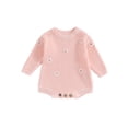 thumbnail image 1 of Liacowi Baby Girls Sweatshirts Rompers Flower Embroidery Crew Neck Long Sleeve Knit s Infant Fall Jumpsuits Newborn Casual One Piece Bodysuits 0-24M, 1 of 8