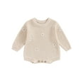 thumbnail image 1 of Liacowi Baby Girls Sweatshirts Rompers Flower Embroidery Crew Neck Long Sleeve Knit Onesies Infant Fall Jumpsuits Newborn Casual One Piece Bodysuits 0-24M, 1 of 8