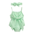 thumbnail image 1 of Liacowi Baby Summer Romper Outfit for Girls 2022 Summer Solid Color Sleeveless Spaghetti Strap Bowknot Jumpsuit + Headband, 0-24 Months, 1 of 9