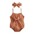 thumbnail image 1 of Liacowi Baby Summer Romper Outfit for Girls 2022 Summer Solid Color Sleeveless Spaghetti Strap Bowknot Jumpsuit + Headband, 0-24 Months, 1 of 9