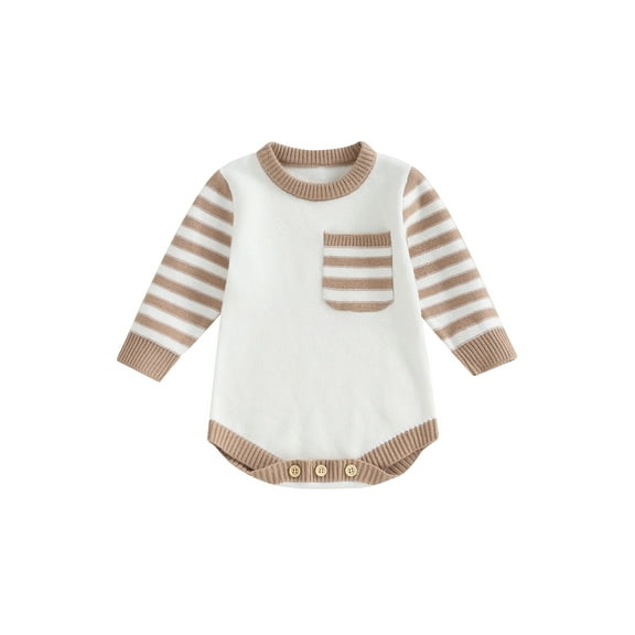 Liacowi Baby Sweater Romper Long Sleeve Round Neck Striped Knit Bodysuit 3M 6M 12M 18M Infant Fall Winter Thick Knitwear