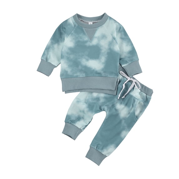 Liacowi Boy's Tie-dyed Two-piece Suit Long Sleeve Round Neck Top with Elastic Long Pants for Spring and Autumn