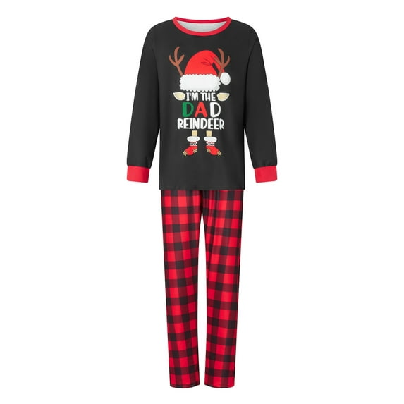 Liacowi Christmas Family Pajamas Matching Set Santa Hat Elk Print Long Sleeve Tops and Red Plaid Pants Sleepwear