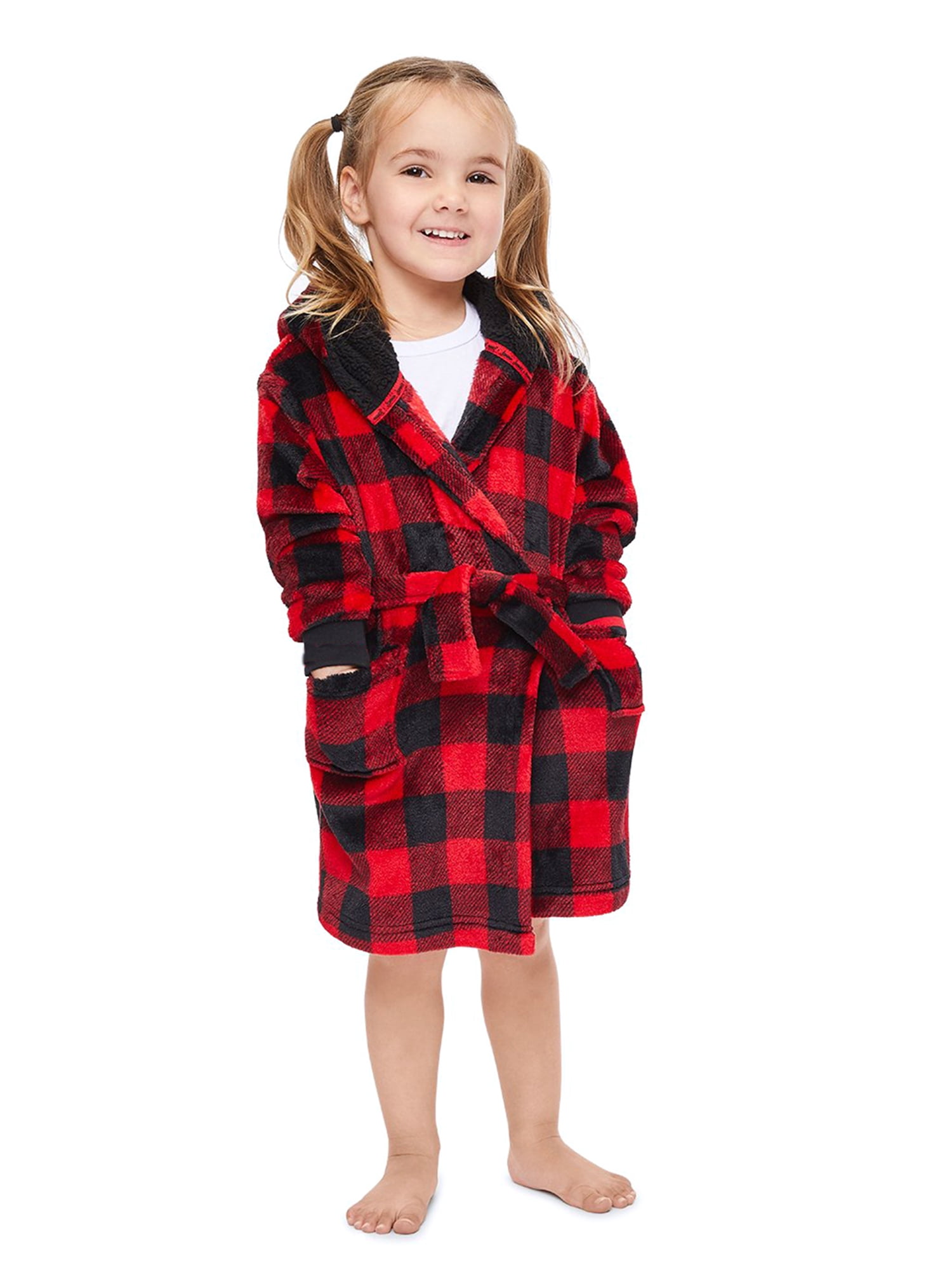 Liacowi Christmas Matching Family Robes Plaid Printed Long Bathrobe
