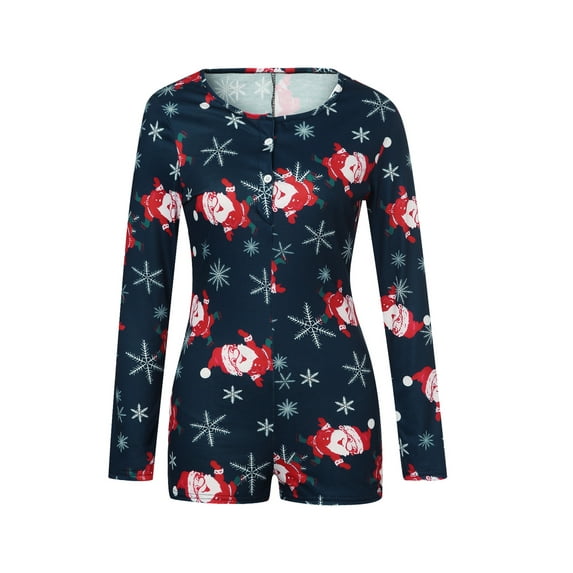 Liacowi Christmas Short Jumpsuits for Women Plus Size Cartoon Print Bodycon Long Sleeve Rompers Sexy Slim Fit Overalls Playsuit S-5XL