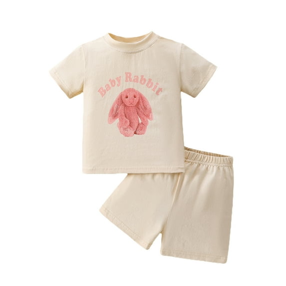 Liacowi Easter Toddler Girls Outfit Short Sleeve Letter Rabbit Print Tops Solid Color Shorts Sets 2Pcs Baby Girls Summer Clothes