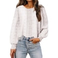 thumbnail image 1 of Liacowi Female Blouse Solid Color Round Neck Long Balloon Sleeve Jacquard Tops Pullover for Spring Fall, 1 of 5