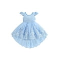 thumbnail image 1 of Liacowi Girls Summer Evening Dress Flying Sleeve Lace Floral Princess Dress with Big Bow Decor, 1 of 9