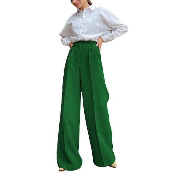 Liacowi High Waisted Wide Leg Pants for Women Casual Business Classic Fit Straight Leg Suit Pant Flowy Palazzo Trousers