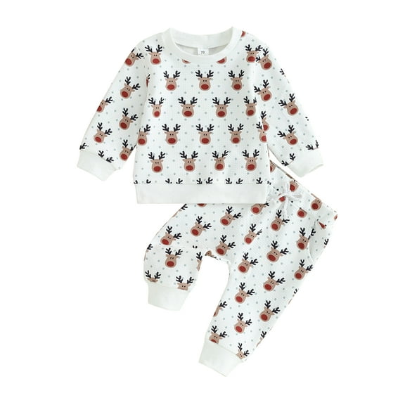 Liacowi Infant Baby Boys Girls Christmas Clothes 6M 12M 18M 24M 3T Toddler Girls 2Pcs Christmas Outfits Long Sleeve Elk Print Sweatshirt Tops   Elastic Waist Pants Set