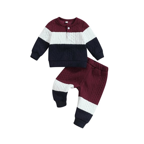 Liacowi Infant Baby Boys Girls Outfits Long Sleeve Contrast Color Front Button Tops Pants Set 3M 6M 9M 12M 18M 24M Toddler 2PCS Fall Outfits