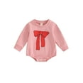 thumbnail image 1 of Liacowi Infant Baby Girls Fall Romper Bow Print Long Sleeve Round Neck Bodysuits 3 6 12 18 Months Newborn Spring Autumn Onesie, 1 of 9