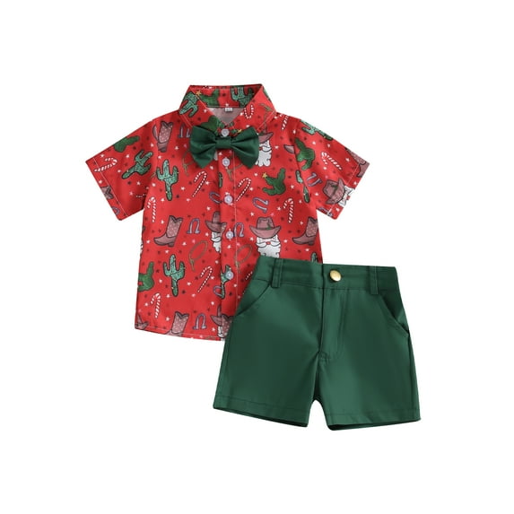Liacowi Little Boy Christmas Outfits Set Toddler Baby Boys Gentleman Suits Santa Claus Print Shirt and Shorts Set 6M-4T