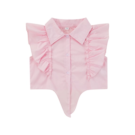 Liacowi Little Girls Flouncing Tops Toddlers olid Color Lapel Single-breasted Tie Up Blouse
