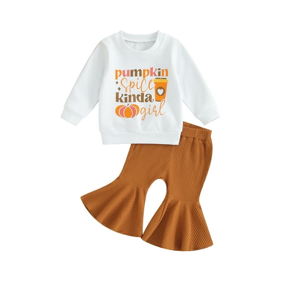 Liacowi Little Girls Thanksgiving Outfits 6M 12M 18M 2T 3T 4T Toddler Baby Girls Long Sleeve Letter Print Sweatshirt+Flare Pants Kids Girls 2Pcs Thanksgiving Clothes Costume