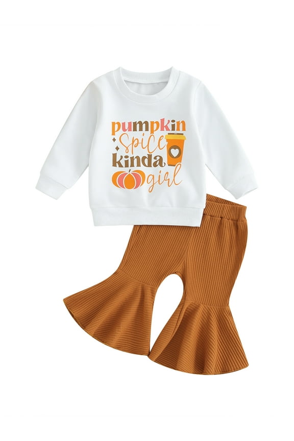 Little Girls Thanksgiving Outfits 6M 12M 18M 2T 3T 4T Toddler Baby Girls Long Sleeve Letter Print Sweatshirt+Flare Pants Kids Girls 2Pcs Thanksgiving Clothes Costume