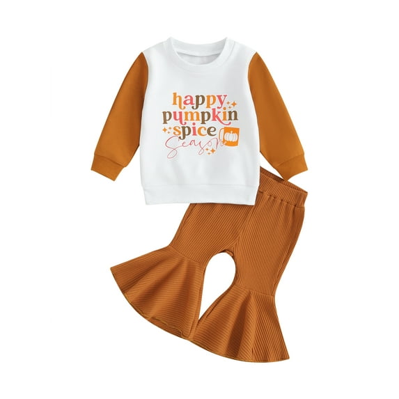 Liacowi Little Girls Thanksgiving Outfits 6M 12M 18M 2T 3T 4T Toddler Baby Girls Long Sleeve Letter Print Sweatshirt+Flare Pants Kids Girls 2Pcs Thanksgiving Clothes Costume