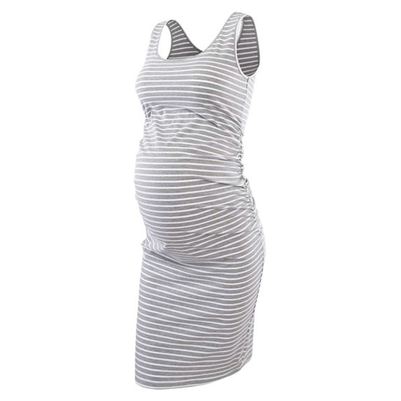 Liacowi Maternity Sleeveless Midi Tank Dress Pregnant Woman Stripe Dress Summer Casual Maternity Dress