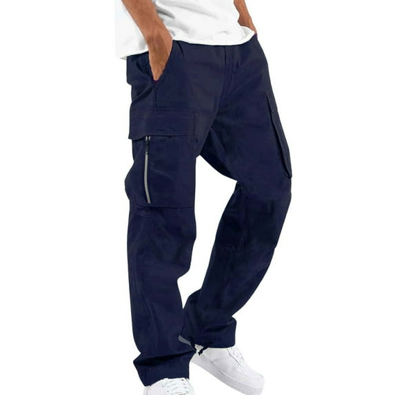 Liacowi Men Baggy Cargo Pants Elastic Waist Wide Leg Pants Loose Fit Straight Trousers Casual Jogger Pants with Zipper Pockets Club Streetwear