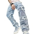 thumbnail image 1 of Liacowi Men Straight Leg Jeans Fashion Frayed Ripped Denim Pants Spring Fall Loose Washed Denim Pants with Pockets Hip Hop Punk Streetwear Clothes, 1 of 6