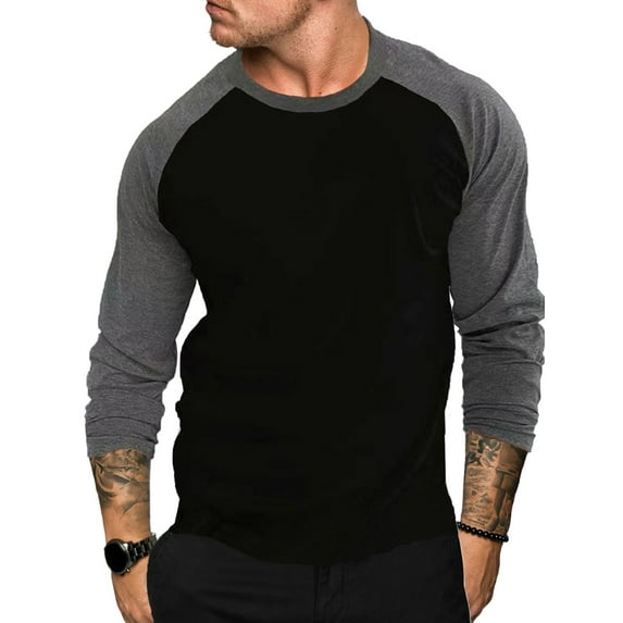 Liacowi Men's Contrt Color T-shirt Long Sleeve O-Neck Simple Cual Slim Fit Bic Tops