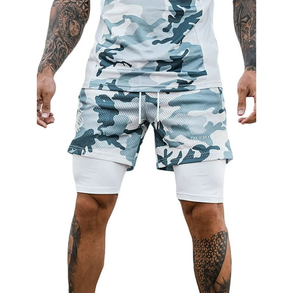 Liacowi Men’s Quick Dry Athletic Shorts Breathable 2 In 1 Workout Shorts Training Shorts with Compression Liner