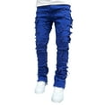 thumbnail image 1 of Liacowi Men's Regular Fit Stacked Jeans Patch Distressed Destroyed Straight Denim Pants Streetwear Clothes, 1 of 5