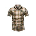 thumbnail image 1 of Liacowi Men's Short Sleeve Shirts Lapel Button Down Contrast Color Plaid Casual Tops with Pockets for Spring Summer, 1 of 2