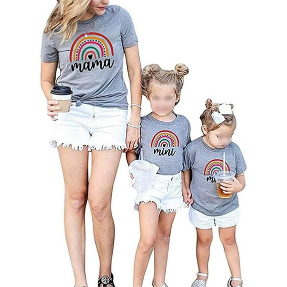 Liacowi Mommy and Me Rainbow T Shirt Short Sleeve Casual Top
