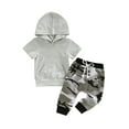 thumbnail image 1 of Liacowi Newborn Baby Boy Long Pants Outfits, Short Sleeve Pocket Hoodie + Camouflage Pattern Pants + Cute Hat Set, 1 of 9