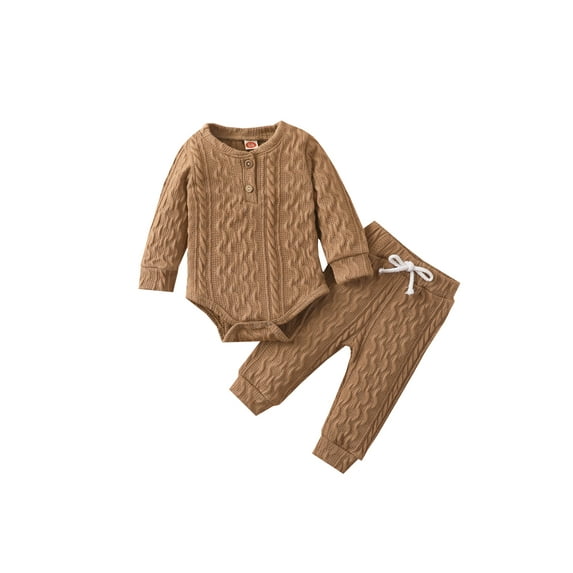 Liacowi Newborn Baby Boy Winter Clothes Bubble Knit Long Sleeve Sweaters Romper Top and Pant Plain Outfits