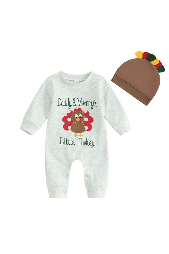 Newborn Baby Boys Girls Footies Rompers Thanksgiving Bodysuits Long Sleeve Zipper Jumpsuit 0-18 Months Newborn Infant Fall Thanksgiving Clothes