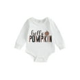 thumbnail image 1 of Liacowi Newborn Baby Boys Girls Halloween Outfit Long Sleeve Pumpkin Letters Print Romper Bodysuit 3 6 9 12 Months Infant Boys Girls Halloween Onesie Jumpsuits 0-18M, 1 of 9