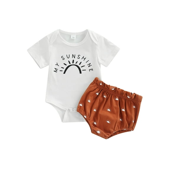 Liacowi Newborn Baby Clothes Sets Letter Sun Print Round Neck Short Sleeve Romper with Shorts Outfit Suits