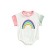 thumbnail image 1 of Liacowi Newborn Baby Girls Short Sleeve Romper Rainbow Printed Patchwork Simple Bodysuit Summer Clothes White 0-18 Months, 1 of 9