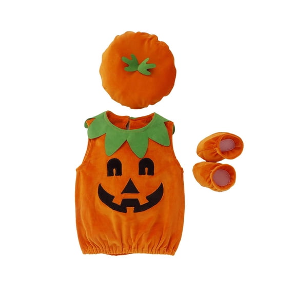Liacowi Newborn Baby Halloween Pumpkin Top,Orange Shoes with Patchwork Hat