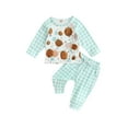 thumbnail image 1 of Liacowi Newborn Pants Set Baby Boys Halloween Pumpkin Print Tops and Plaid Pants Outfits Infant 2 Piece Pants Suits, 1 of 9