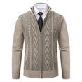 thumbnail image 1 of Liacowi Plus Size Men Autumn Winter Knit Coat Long Sleeve Stand Collar Jacquard Knitwear Sweater with Pockets, 1 of 9