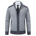 thumbnail image 1 of Liacowi Plus Size Men Zip Up Knit Cardigan Long Sleeve Stand Collar Contrast Color Sweater Knitted Jackets Winter Casual Warm Slim Fit Coat, 1 of 4