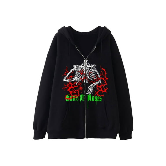 Liacowi Plus Size Sweatshirt Women Juniors Oversized Aesthetic Zip Up Hoodie Vintage Skeleton Printed Punk Hoody Sweatshirt Coat for Teen