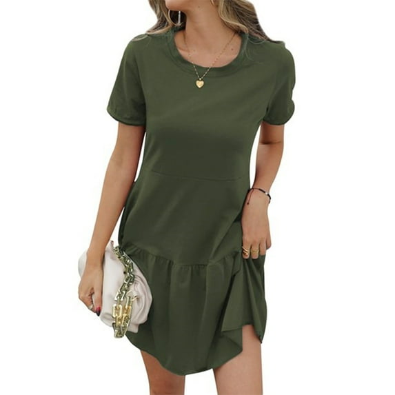 Liacowi Plus Size Women Short Sleeve T-Shirt Dresses Solid Color Beach Short Mini Dress Summer Clothes