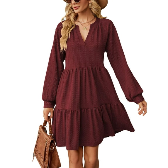 Liacowi Pregnant Woman Dress Solid Color Long Sleeve Dress V-Neck Loose Mini Dress Fall Winter Casual Maternity Dress