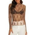 thumbnail image 1 of Liacowi See Through Long Sleeve Tops for Women Sheer Mesh Tops Floral Lace Loose T-Shirts Clubwear, 1 of 8